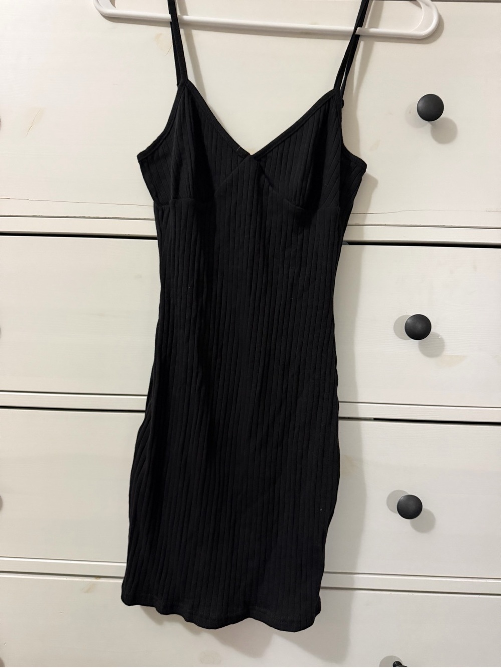 SHEIN Black Ribbed Mini Slip Dress with Spaghetti Straps